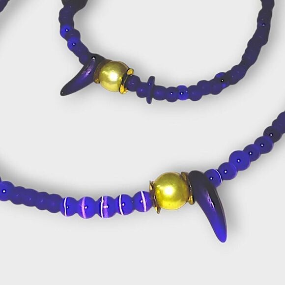 Blue Glass Beaded Necklace & Bracelet Cats Eye Lime Glass Brass Clasps‎ Jewelry - Picture 4 of 5